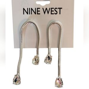 Nine West Silver Tone Simulated Crystal Double Stone Earrings NWT